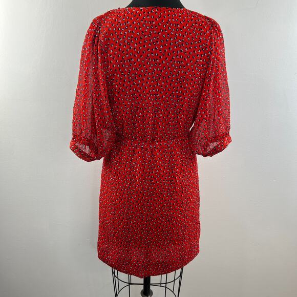 FRENCH CONNECTION Red Black Print Dot Tunic Belted Mini Dress Size 4 S RARE - Picture 6 of 10